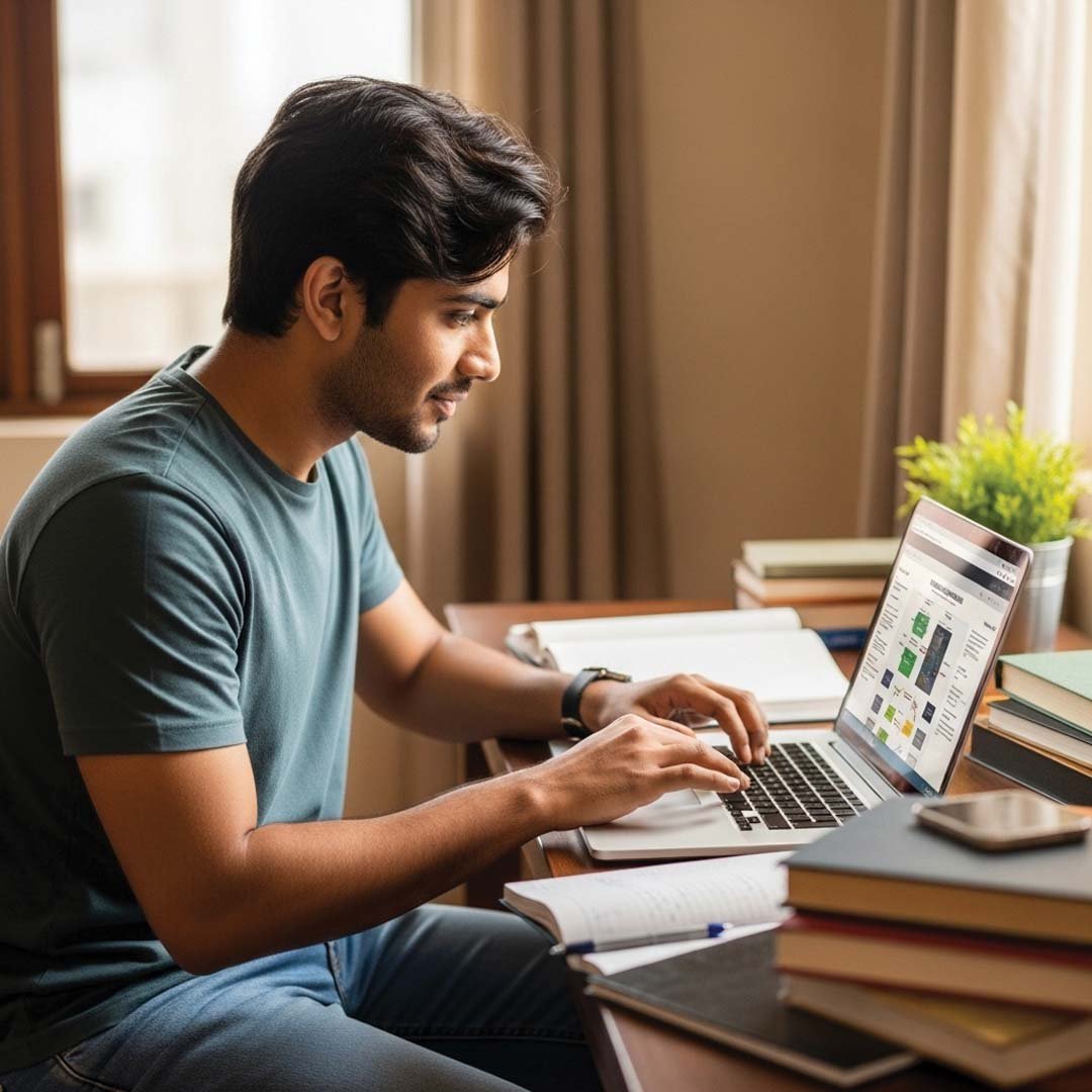 Student working on laptop